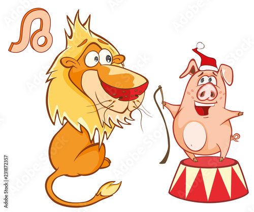  Illustration of a Cute Pig. Astrological Sign in the Zodiac Leo. Cartoon Character.