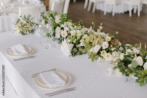 Closeup shot of wedding banquet table decoration