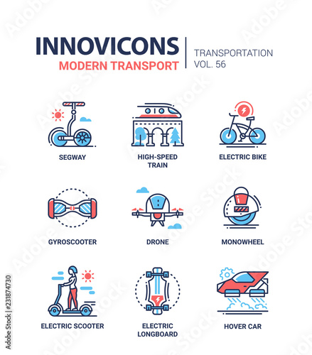 Modern transport - line design style icons set