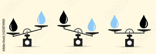 Scales, Oil product, Water. The concept of choice. Flat style. Vector illustration on isolated background.