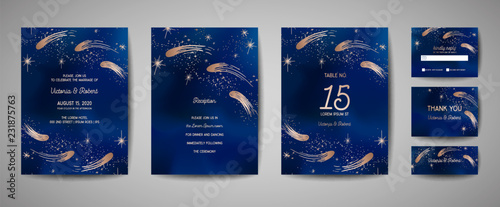 Save the date vector illustration with night starry sky, wedding party star celestial in vector
