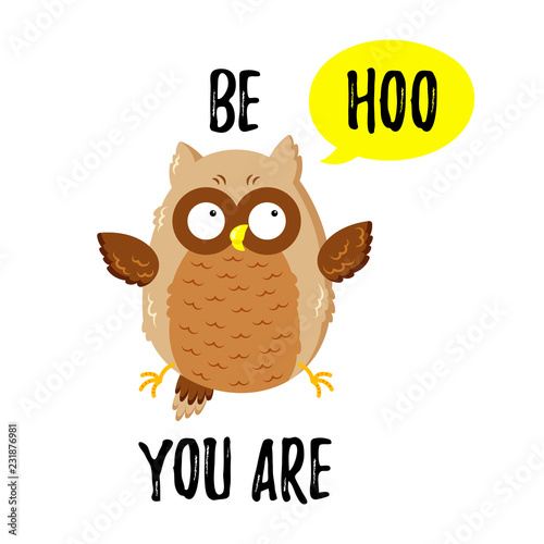 Cute cartoon funny owl. Vector doodle illustration. Template for print, web design