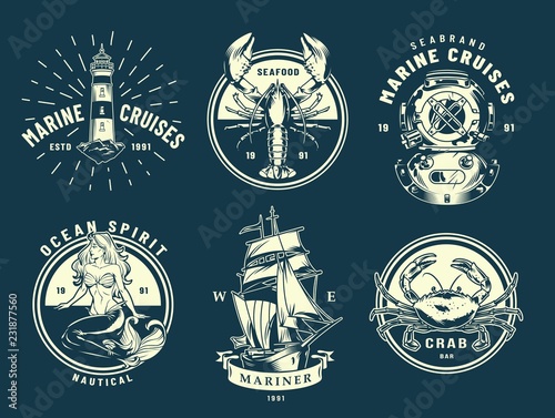 Vintage marine and sea labels