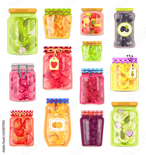 Preserved Vegetables Fruits Vector Illustration