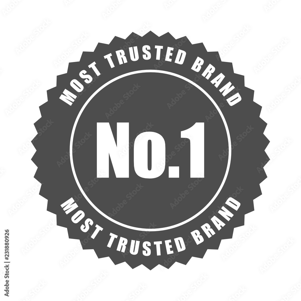 No.1 most trusted brand word on circle jagged edge badge vector. Minimalist style, Simple design, black and white color.