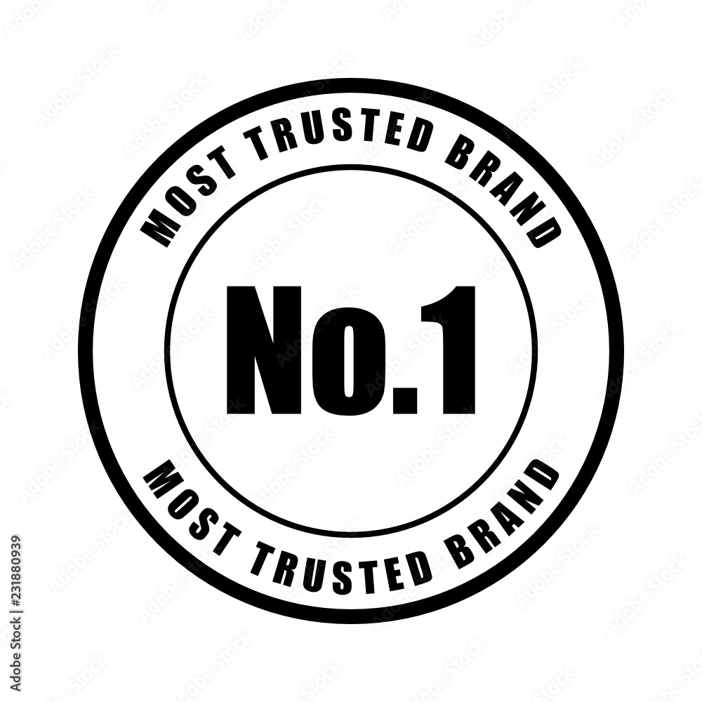 No.1 most trusted brand word on circle badge vector. Minimalist style, Simple design, black and white color.