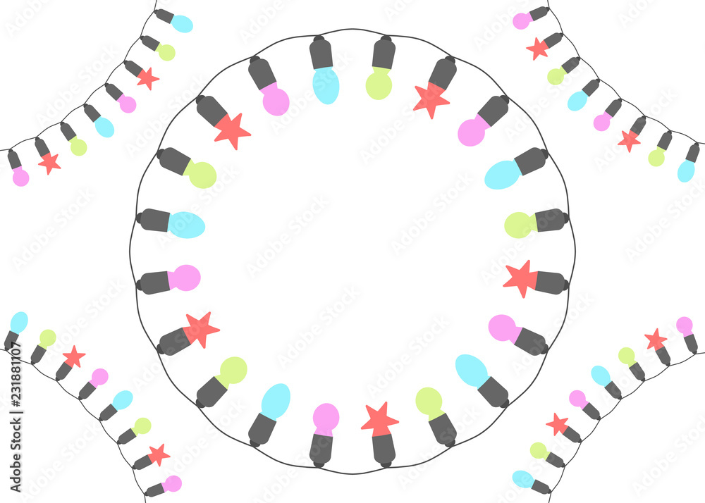 Christmas lights. Garlands isolated on a light background. Place for text. Vector illustration.
