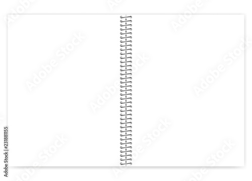 Open empty blank wire bound metal spiral notebook, vector mock up