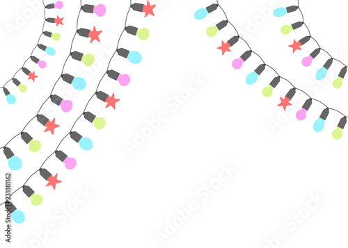 Christmas lights. Garlands isolated on a light background. Place for text. Vector illustration.