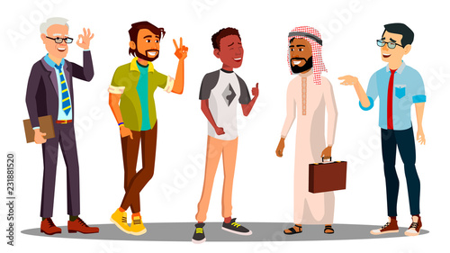 Multicultural Group Of Man Together Vector. Illustration