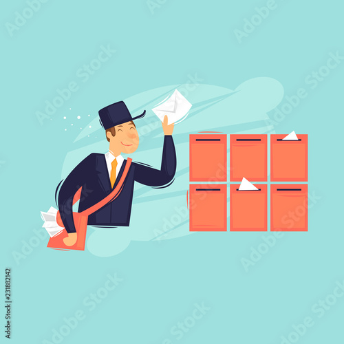Postman puts the letter in the box. 