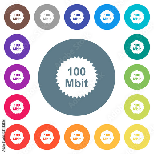 100 mbit guarantee sticker flat white icons on round color backgrounds