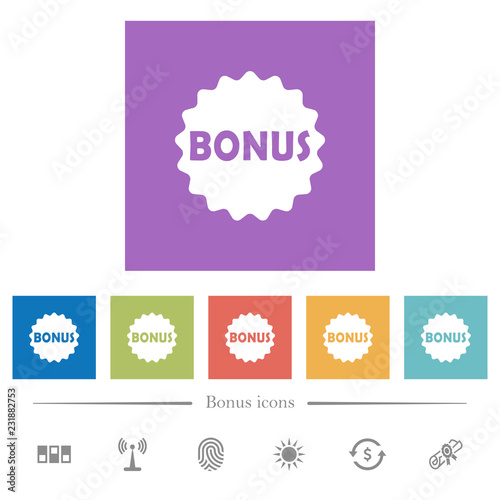 Bonus sticker flat white icons in square backgrounds