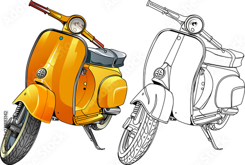 Murais de parede Vector illustration, yellow scooter and in line version.