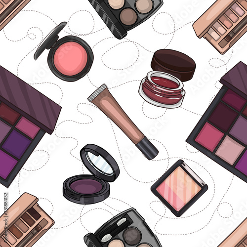 Seamless pattern of sketch set makeup products