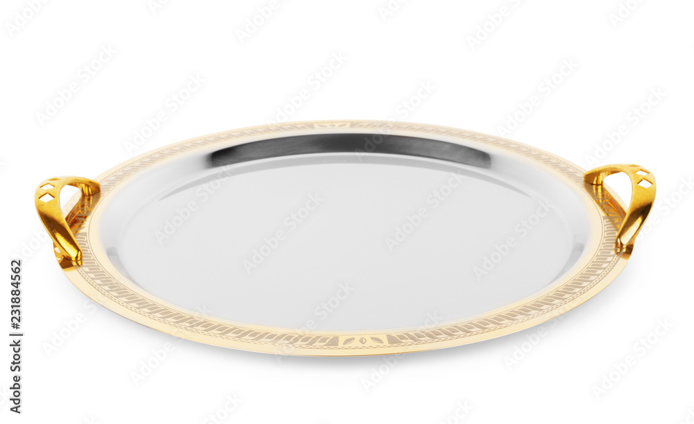 empty golden plate isolated over white background empty golden plate isolated over white background