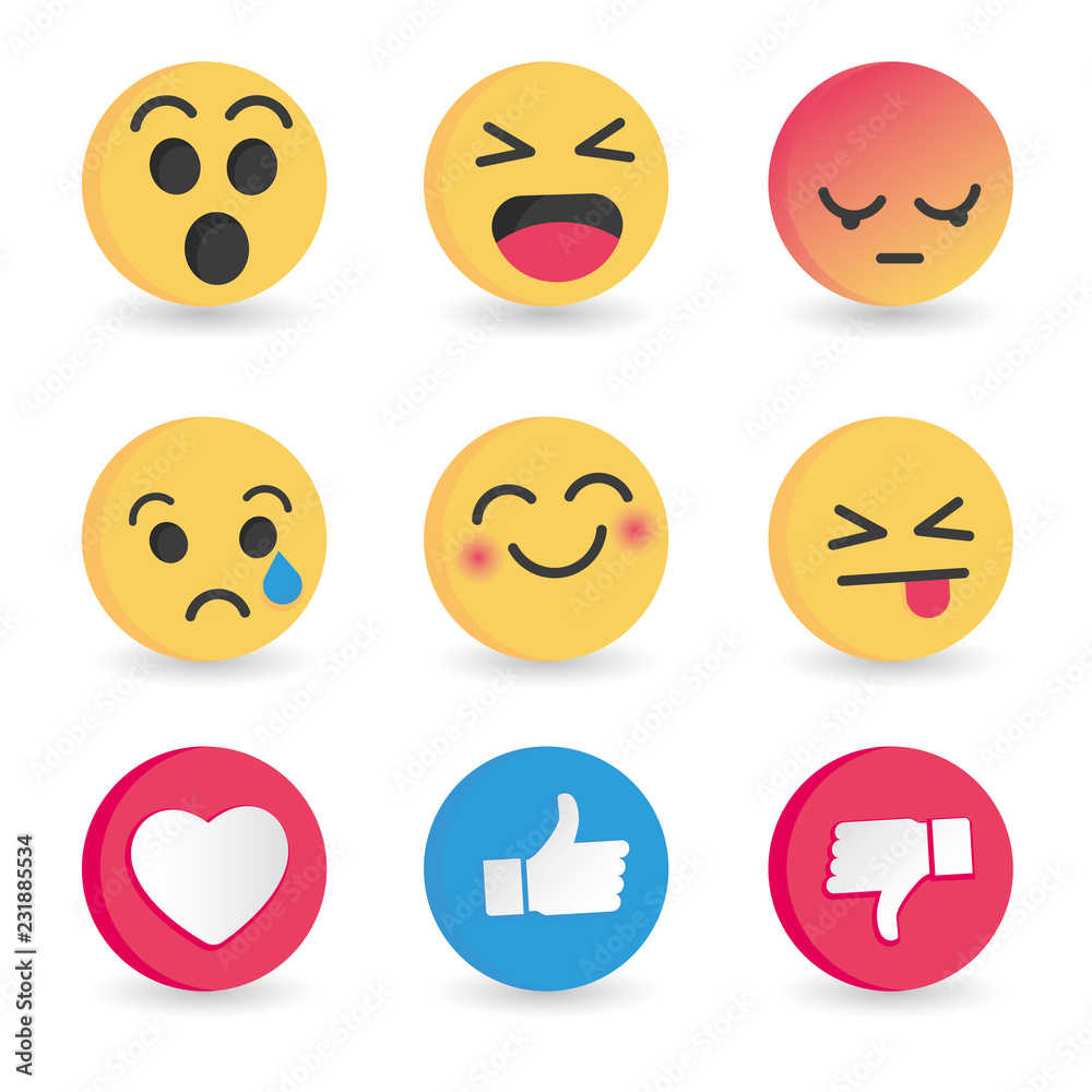 Set of Emoticon social media reactions