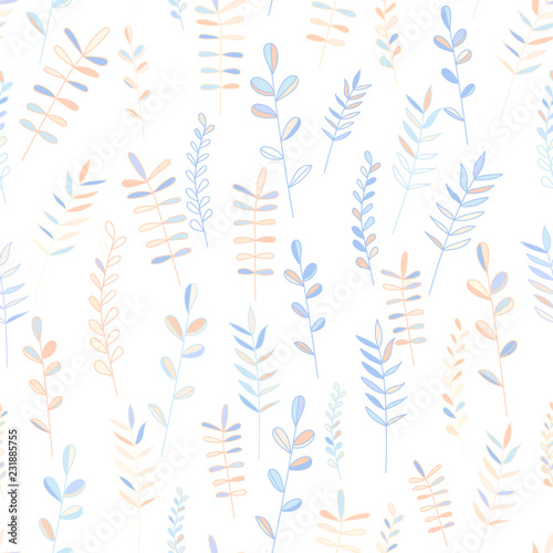 plants and foliage cute seamless pattern. Vector outline leaves
