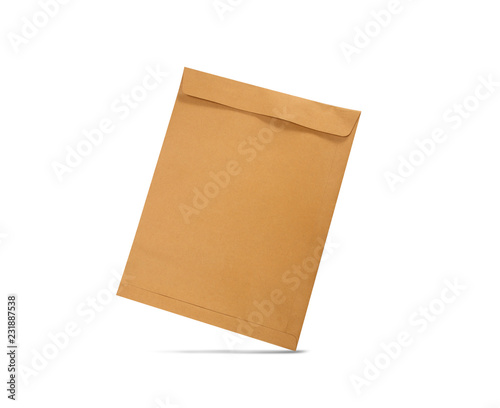 Brown envelope isolated on white background with clipping path.