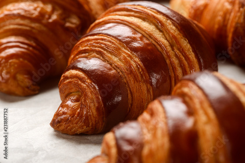 Macro view on French croissants photo