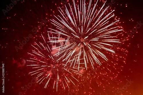 Fireworks exploding against a night sky, at Lewes Bonfire celebrations photo