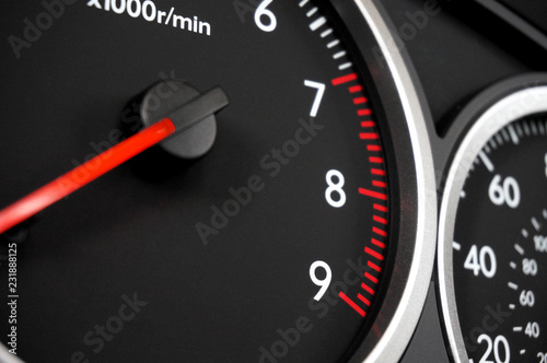 Sport rally car tachometer gauge with red needle