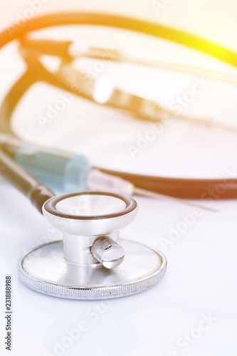 Medical, Stethoscope with syringe