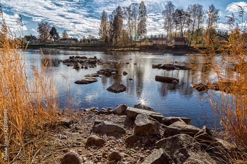Wallpaper Mural  Autumn landscape with lake and blue sky Torontodigital.ca