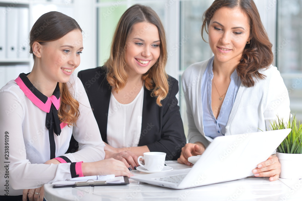 Portrait of young women sitting at table