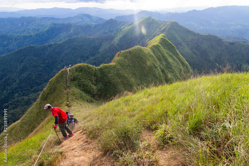 Khao Chang Puakb Thailand National Park's highest peak Kanchanaburi Thailand Tourists are walking the nature trails 