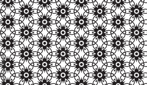 Black and white abstract flowers vector pattern