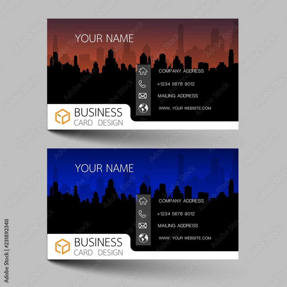 Business cards design two color on the gray background. Inspired by building structures. Contact cards for company. Vector illustration EPS10. 