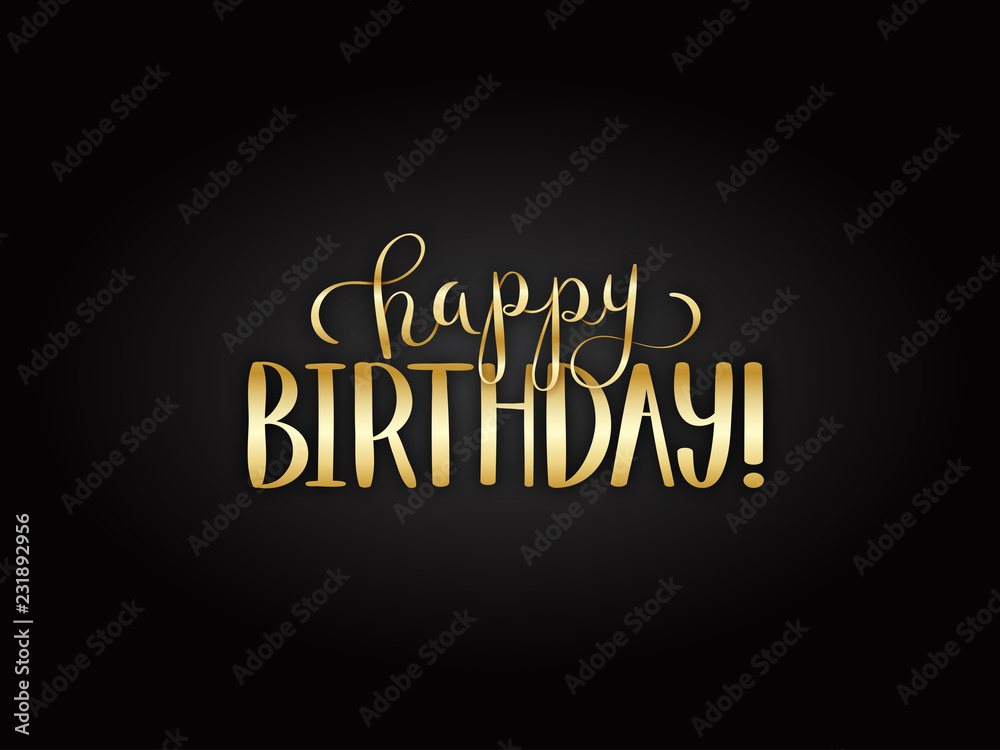 HAPPY BIRTHDAY gold metallic brush calligraphy card Stock Vector ...