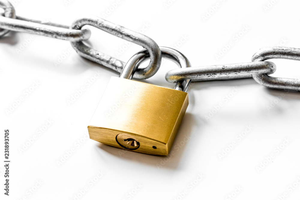 concept data protection metal chain on white background