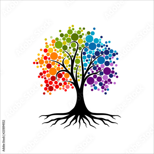 Abstract vibrant tree logo design, root vector - Tree of life logo design inspiration