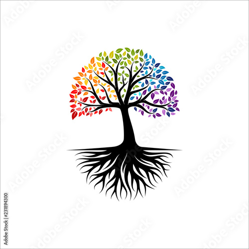 Abstract colorful tree logo design, root vector - Tree of life logo design inspiration