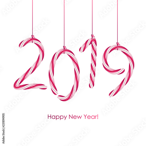 2019 candy cane new year illustration.