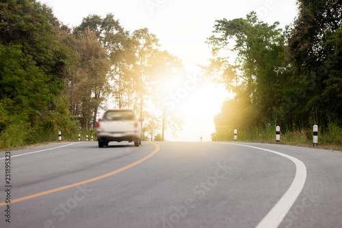 Blurred car trip travel asphalt road  on mountain at  Hills Thailand. 