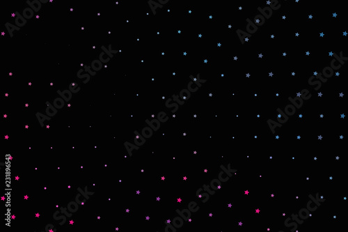 Bright neon pink, blue, purple stars on a dark background. Scalable vector graphics