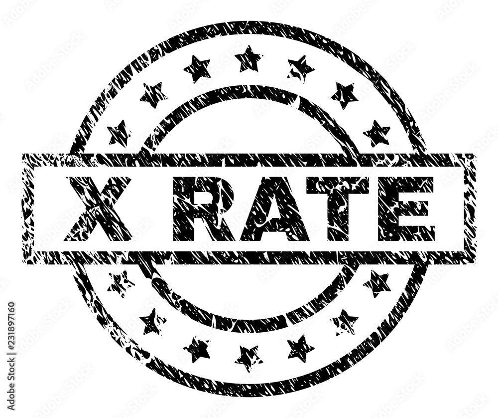 X RATE stamp seal watermark with distress style. Designed with