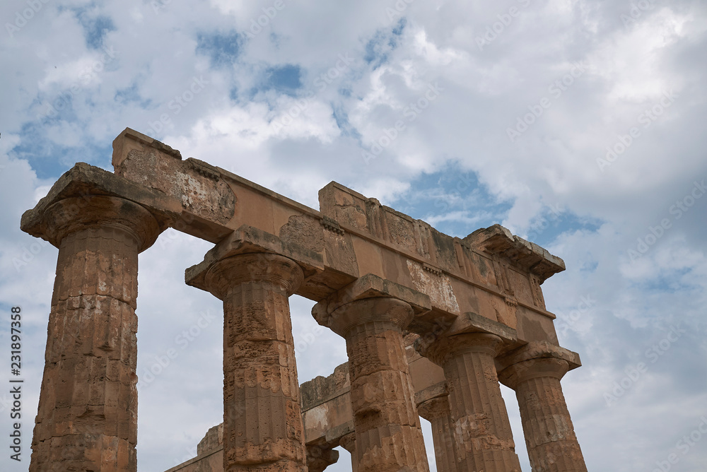Selinunte, Italy - September 02, 2018: View of the Temple of Hera (Temple E) Selinunte, Italy - September 02, 2018: View of the Temple of Hera (Temple E)