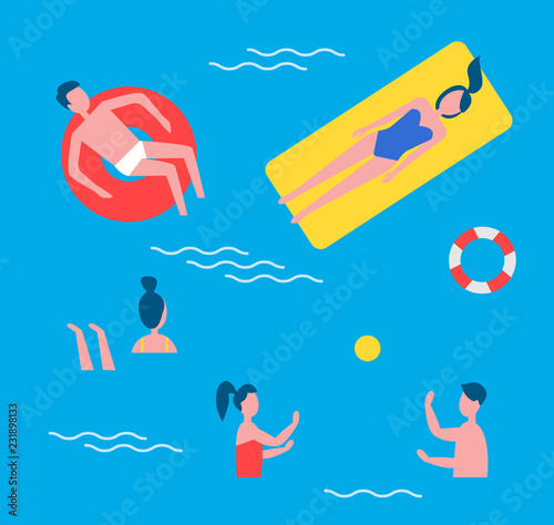 Swimming Pool Activities Set Vector Illustration