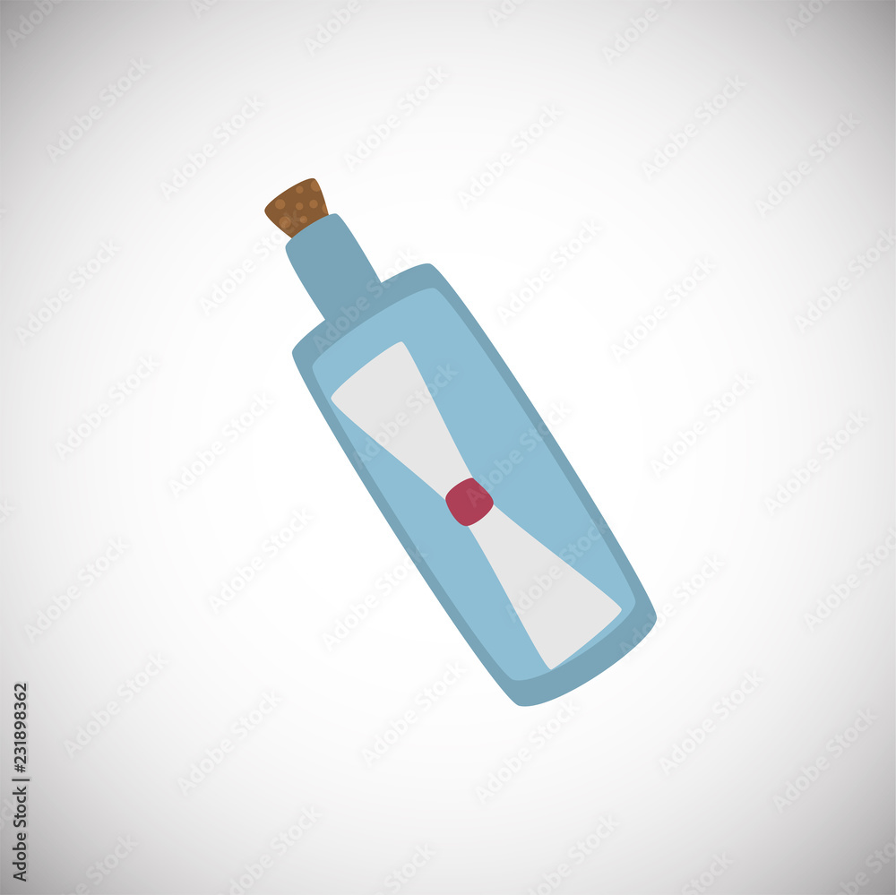 Bottle with wish letter on white background icon