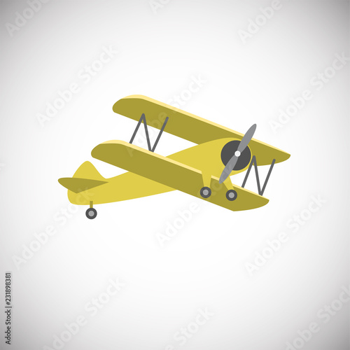 Yellow biplane aircraft on white background icon