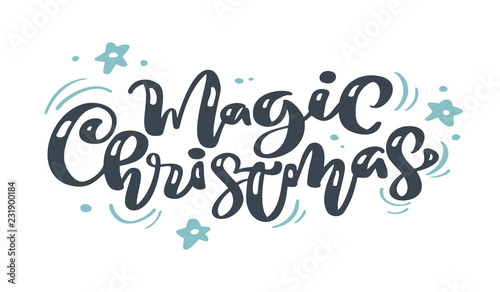 Magic Christmas vintage calligraphy lettering vector text with winter drawing scandinavian flourish decor. For art design, mockup brochure style, banner idea cover, booklet print flyer, poster
