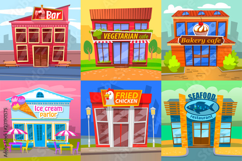 Bar Vegetarian Cafe Restaurant Vector Illustration