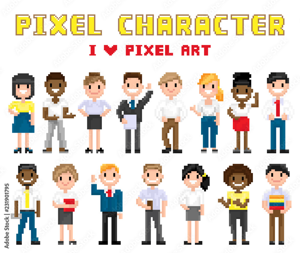 Pixel Characters I Love Art Vector Illustration Pixel Characters I Love Art Vector Illustration