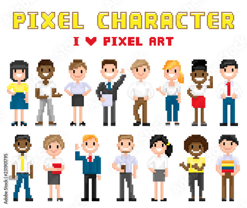 Pixel Characters I Love Art Vector Illustration