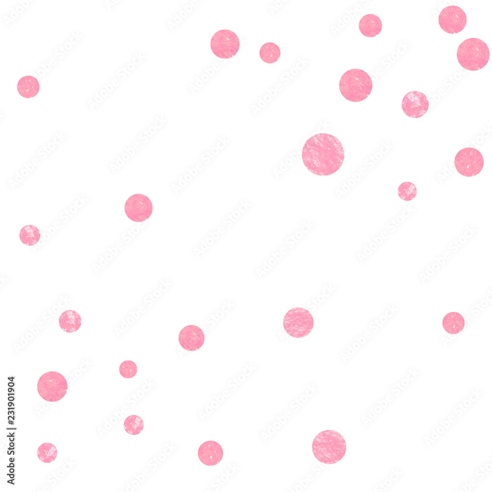 Wedding glitter confetti with dots on isolated backdrop. Shiny random sequins with metallic sparkles. Design with pink wedding glitter for party invitation, event banner, flyer, birthday card.