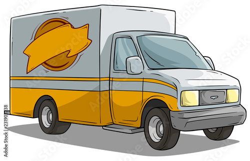 Cartoon freight transportation yellow cargo truck